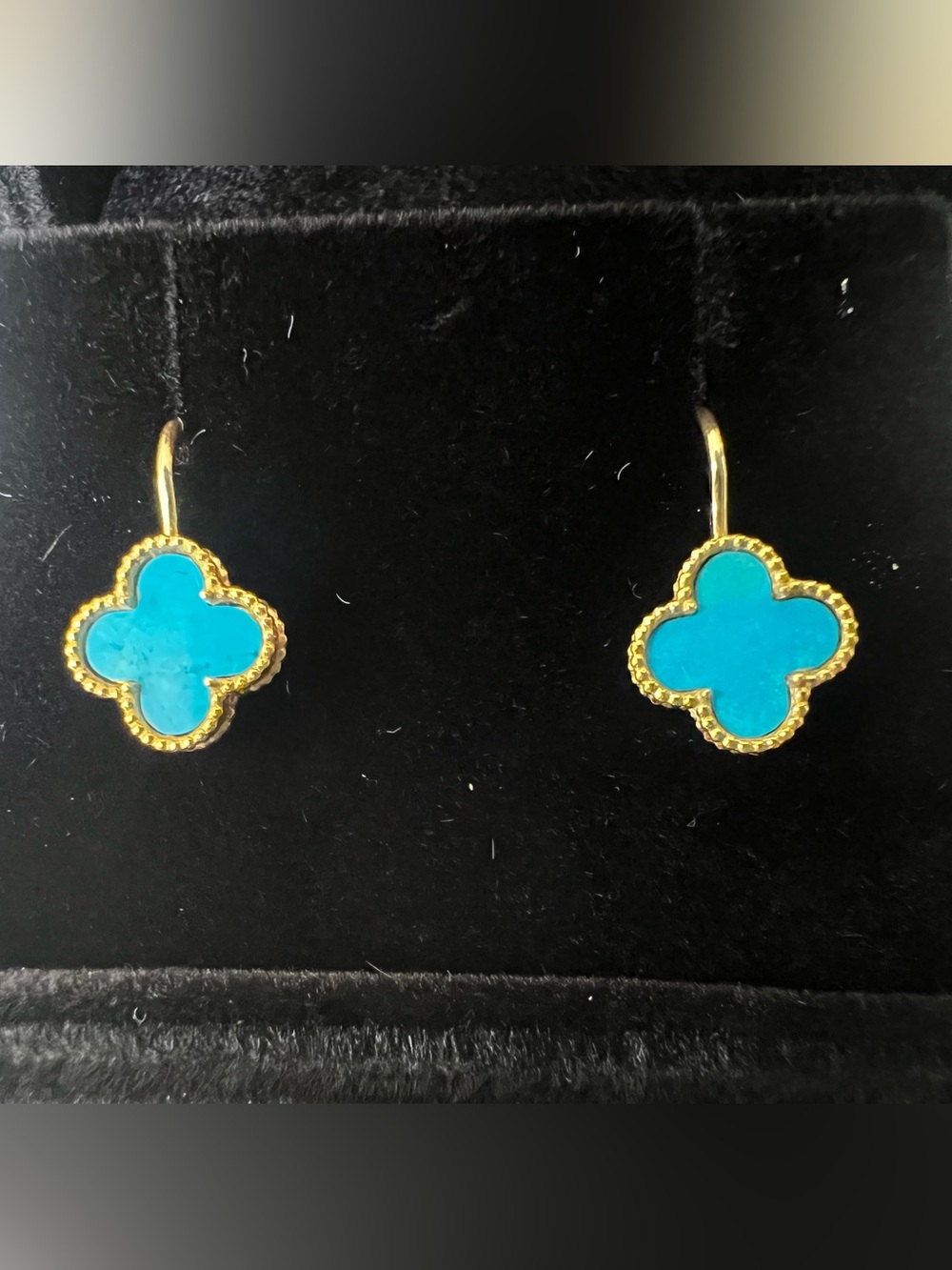 Sweet Alhambra yellow gold turquoise earrings custom made for small girls’